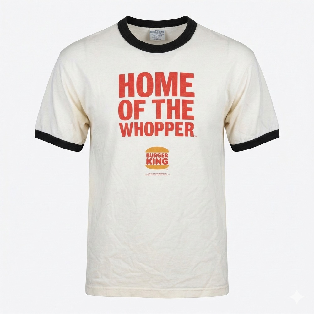 Burger‎ King T Shirt Mens Large White 'Home of the Whopper' 1995 Vintage Retro